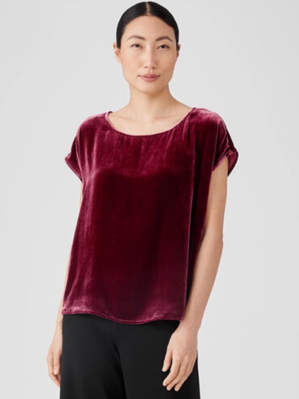 Eileen Fisher Velvet Ballet Square Top Wine Color